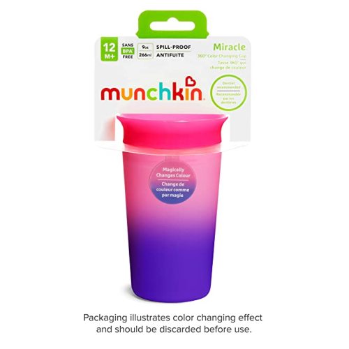 Munchkin Miracle 360 Color Changing Sippy Cup, 9 Oz, Pink - 1 Count (Pack of 1)