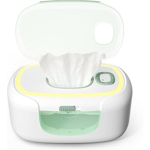 Momcozy New Baby Wipe Warmer, Large Capacity Wipe Dispenser Compatible with 60-80pcs,10-Min Fast Heating,4 Temperature Modes,Innovative Spring Design,Silicone&Top Seals,Even Heating,3-Level Nightlight