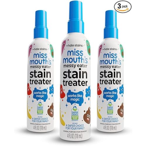 Miss Mouth's Messy Eater Stain Treater Spray - 4oz 3 Pack Stain Remover - Newborn & Baby Essentials - No Dry Cleaning Food, Grease, Coffee Off Laundry, Underwear, Fabric