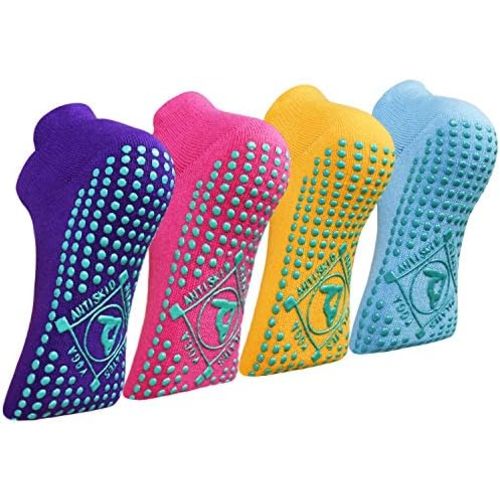 ELUTONG Pilates Non Slip Grip Socks for Women 4 Pairs Yoga Barre Ballet Workout Grippy Sock