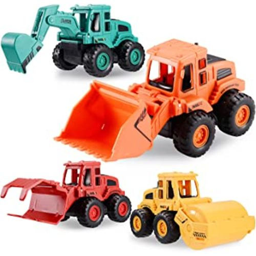 Beestech Construction Toys for 3 Years Old Boys Girls Kids, Friction Powered Construction Truck Toys Vehicles Sand Toys Trucks Excavator, Bulldozer, Road Roller (Colorful 4 Pack)