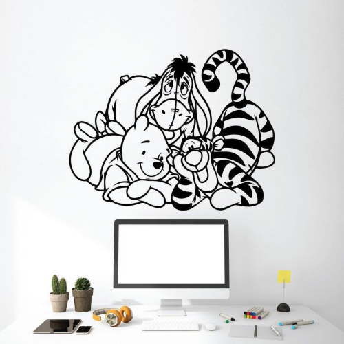 Winnie The Pooh Pooh Bear Pooh Friends Tigger And Eeyore Silhouette Vinyl Sticker Wall Art Decoration Decal For Kids Baby Girl Baby Boy Room Home Room Wall Sticker Decorations Size (30x30 inch)