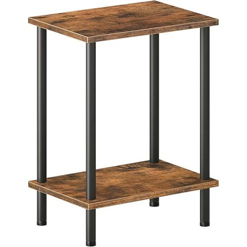 HOOBRO End Table, Small Side Table, Nightstand with 2-Layer Storage Shelves, Sofa Table for Small Spaces, Living Room, Bedroom, Stable Frame, Easy Assembly, Rustic Brown BF09BZ01