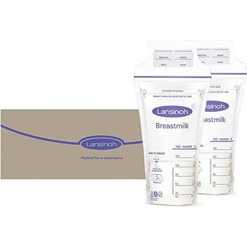 Lansinoh Breastmilk Storage Bags, 200 Count Value Pack, Easy to Use Milk Storage Bags for Breastfeeding, Presterilized, Hygienically Doubled-Sealed, for Refrigeration and Freezing, 6 Ounce