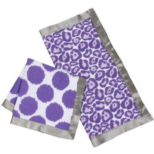 Bacati - Ikat Lilac/Gray Dots/Leopard Muslin 2 pc Security Blankets