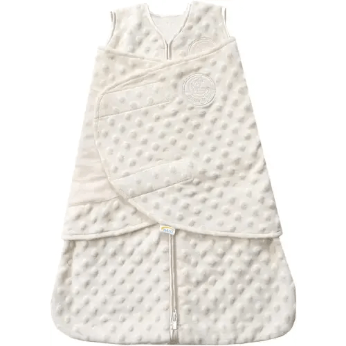 HALO Sleepsack Swaddle, 3-Way Adjustable Wearable Blanket, TOG 3.0, Velboa Plush Dots, Cream, Newborn, 0-3 Months