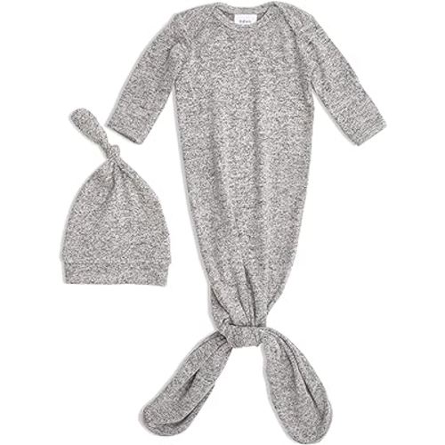 aden + anais Snuggle Knit Knotted Newborn Baby Gown & Hat Set-Heather Grey