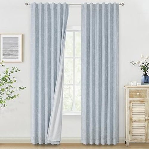 Vision Home Chambray Blue Full Blackout Curtains 84 inch for Bedroom Living Room Darkening Soundproof Window Panels Thermal Insulated Rod Pocket Back Tab Grayish Blue Drapes 2 Panels 50" Wx84 L