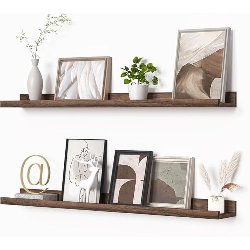 Heimlove Picture Ledge Shelf Floating Shelves Wall Mounted Set of 2, 36 Inches Walnut