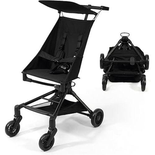 Lightweight Travel Stroller for Airplane, 10.5 lbs Compact Foldable Baby Stroller with Sun Visor & Storage Basket, Convenience Airplane Strollers with Lockable Rear Wheels and Breathable Fabric, Black