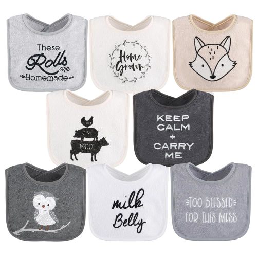 The Peanutshell Baby Boy or Girl Terry Bibs Set of 8-100% Cotton, Soft, Absorbent Baby Bibs for Boys and Girls, Unisex Toddler Set, Newborn & Infant - Black, White, Grey