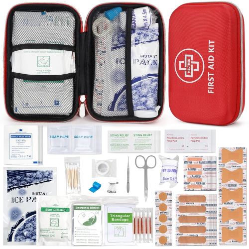 First Aid Kit for Car, 298 Piece Hard Shell Eva Emergency Kits for Travel, Camping, Hiking, Home, Office, Businesses & Outdoor Small Portable Medical Essential Sets, Red