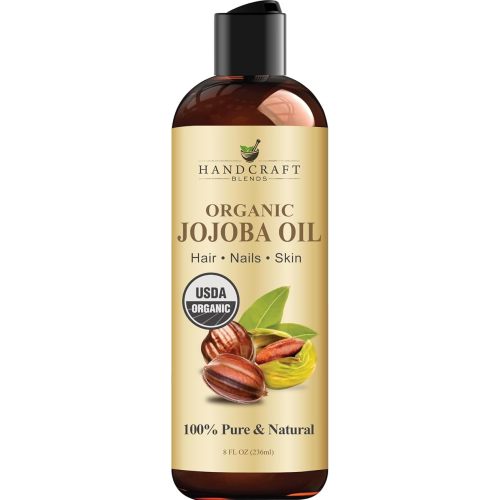 Handcraft Blends USDA Organic Jojoba Oil - Cold-Pressed 8 Fl Oz - 100% Pure and Natural - Premium Grade Carrier Oil for Skin and Hair - Hair and Body - Massage - Hexane-Free