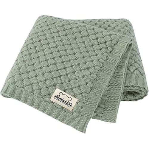 mimixiong Baby Blanket Knitted Soft Swaddling Receiving Baby Blankets for Crib Stroller Sage Green 40x30 Inch