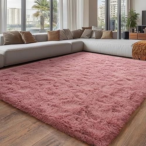 8x10Ft Ultra Soft Shag Area Rug for Living Room, Fluffy Carpet for Bedroom, Plush Modern Floor Rug for Home Decor, Blush