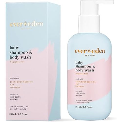 Evereden Baby Shampoo & Body Wash 2-in-1, 8.5 fl oz | Gentle, Non-Toxic, Fragrance-Free, Hydrating Formula for Sensitive Skin