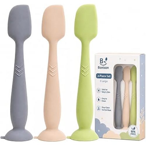 3-Pack Diaper Cream Spatula - Soft Silicone Butt Paste Spatula with Full-Size Applicators, Diaper Rash Cream Applicator for Newborn Baby Essentials (Green, Beige, Gray)
