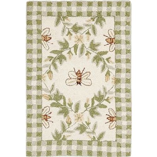 SAFAVIEH Chelsea Collection Accent Rug - 2'6" x 4', Ivory & Green, Hand-Hooked French Country Wool