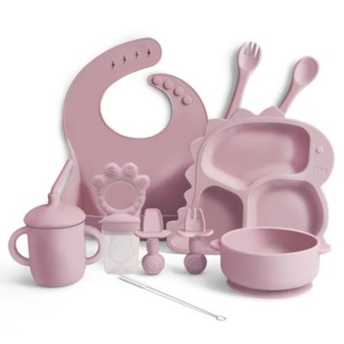 AOSTIRMOTOR Toddler Utensils Baby Feeding Set Tableware Baby Dinning Set Section Silicone Plate