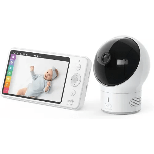 eufy Security Baby Monitor Spaceview E110 with Security Camera and 2-Way Audio, 720p HD Resolution, Night Vision, 5" Display, 110° Wide-Angle Lens Included, Lullaby Player, Sound Alert, Upgraded