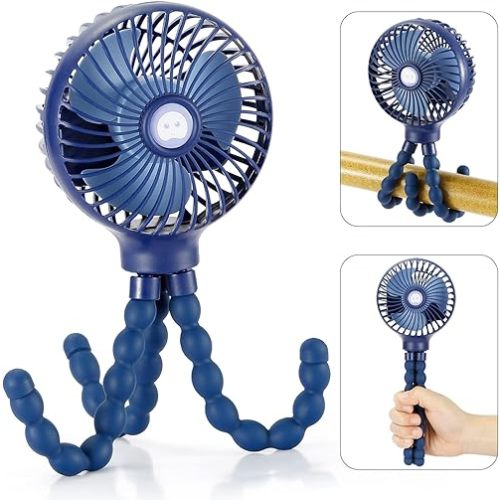 snawowo Mini Handheld Personal Portable Fan, Baby Stroller Fan, Car Seat Fan, USB or Battery Powered, with Flexible Tripod Clip on Student Bed Desk Bike Crib Treadmill Camping Traveling(Navy Blue)