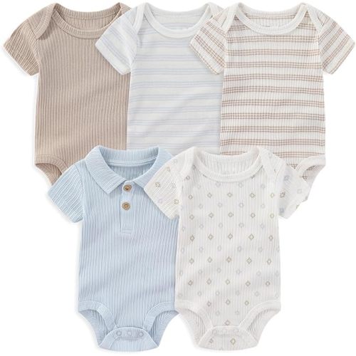 Newborn Baby Short Sleeve Bodysuits Cotton One-Piece Baby Boy Girl Clothes 5-Pack