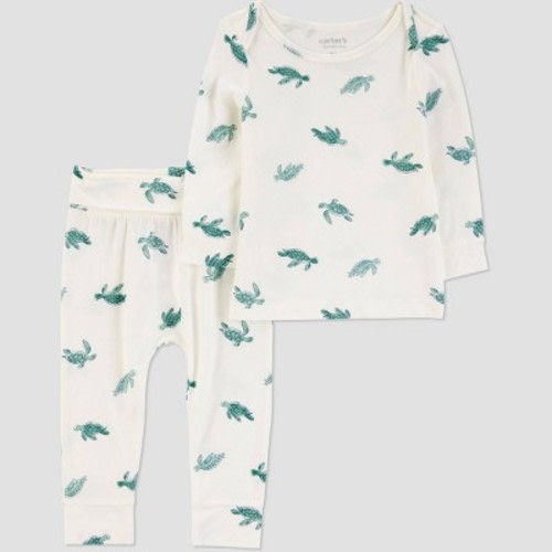 Carter's Just One You® Baby Boys' 2pc Comfy Turtles Top & Bottom Set - Ivory/Green 9M