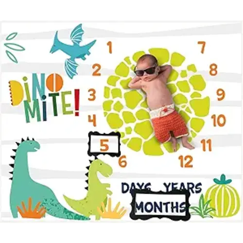 Dinosaur Baby Stuff Month Milestone Blanket for Newborn Photo Taken - Baby Age Blanket