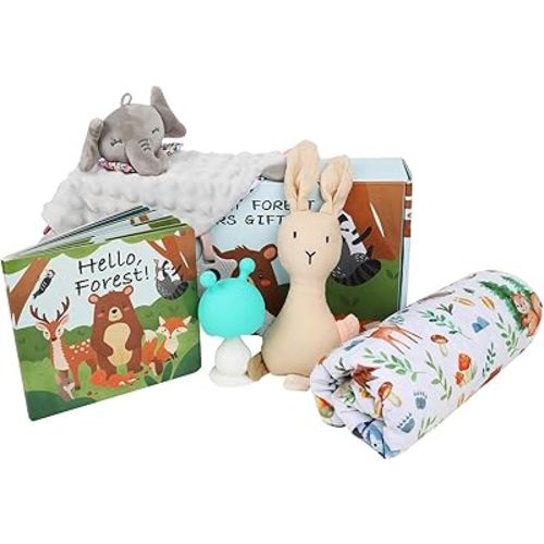 Woodland Baby Stuff Theme Soft Plush Minky Blanket Gift Set for 0-12 Months Boy and Girl Shower Gift Newborn (30 x 47inch)