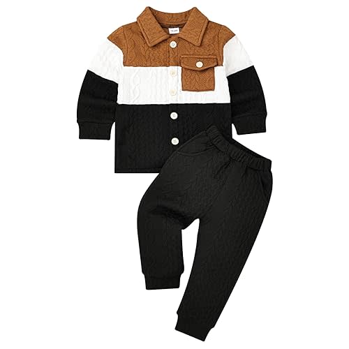 KAFIREN Baby Boy Fall Winter Clothes Toddler Boy Outfits Patchwork Button Down Tops Shirt Pocket Pants 2 Piece 12 Months-5T