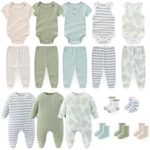 Baby Boy Girl Clothes Cotton Unisex Newborn Layette Gift Set and Accessories 18 Pack Baby Outfit 0-12Months