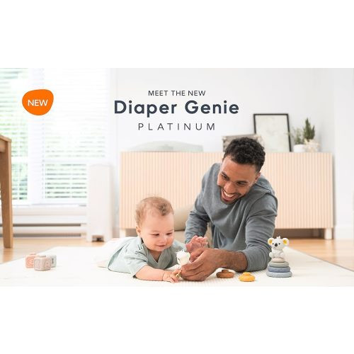 Diaper Genie Platinum Pail (Stone Grey) is Made in Durable Stainless Steel and Includes 1 Easy Roll Refill with 18 Bags That can Last up to 5 Months.