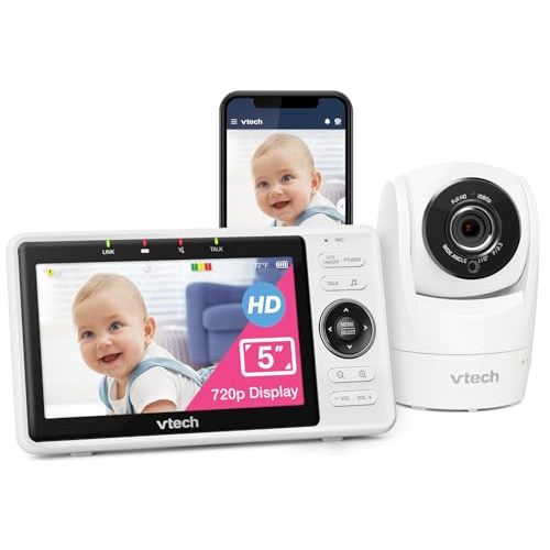 VTech Upgraded Smart WiFi Baby Monitor, 1080p FHD Camera and 5" HD IPS Display, Free App with Motion Video, Sound/Motion Detection and Notifications, Fully Remote Pan-Tilt-Zoom: VM901