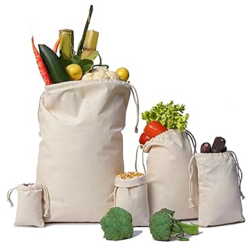 Cotton Muslin Bags, 100% Organic Cotton with Double Drawstring. Premium Quality Reusable Eco-Friendly Natural Muslin Bags. (10, 18 x 20 Inches)