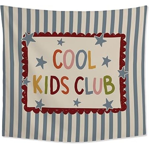 JMENGSSFL Boho Nursery Tapestry, Kid Playroom Tapestry Wall Hanging, Cool Kids Club Star Blue Striped Wall Decor Hanging Tapestries for Home Boys Girls Toddler Nursery Room Classroom Playroom, 50x60 Inch