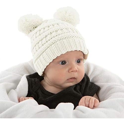 Funky Junque Exclusives Baby Infant Beanie Knit Warm Winter Double Pom Pom Skull Cap Hat