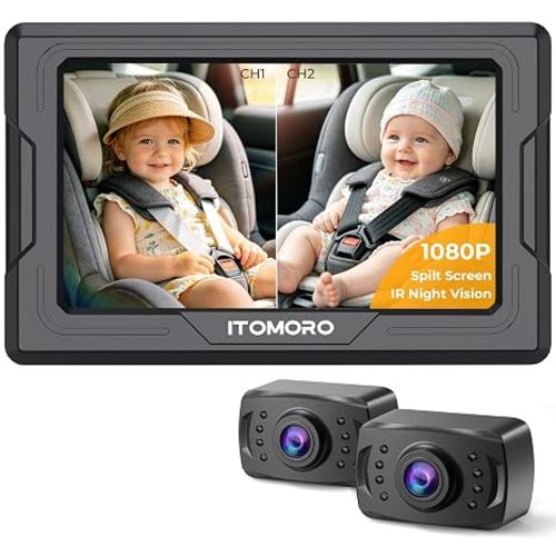 Itomoro Baby Car Camera HD 1080P Dual-Channel Display Car Baby Camera with 2 IR Night Vision Camera, Easily Install 4.3'' Car Camera for Baby with Crystal Clear Wide View for Rear Facing Seat