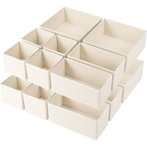 Criusia Drawer Organizer Clothes,16 Pack Underwear Drawer Organizers, Foldable Closet Organizers and Storage Dresser Drawer Dividers Clothing Organizer for Clothes, Socks, Scarves, Bra, Ties (Beige)