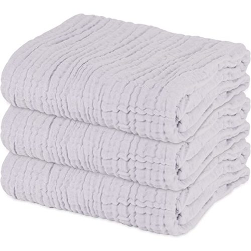 Baby Towels Muslin Baby Bath Towel 3Pack Infant Towels for Newborn Boy Girl 6 Layers Ultra Soft Cotton Toddler Towels for Baby's Delicate Skin 40x 40 Inch (Grey)
