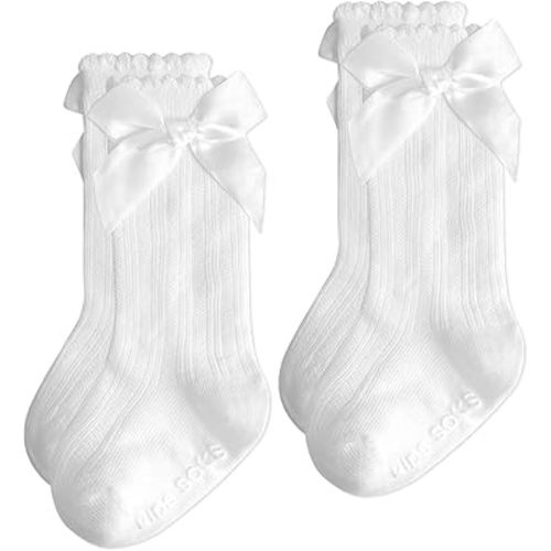 Baby Knee High Socks Girl Non Slip Toddler Stockings Cotton Bow Ruffle Newborn Long Socks Infant Dress Sock 0-6M/6-12M/1-3Y