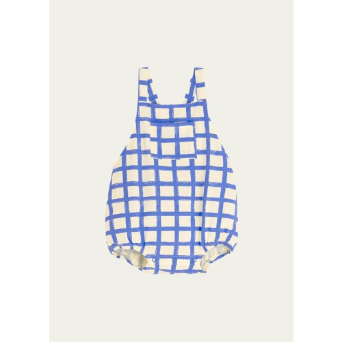 Boy's Check-Print Bubble Romper, Size Newborn-24M