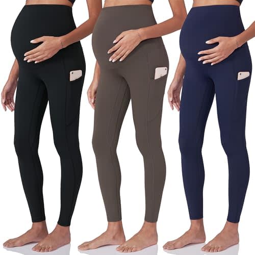 POSHDIVAH 3 Pack Women's Maternity Leggings Yoga Pants with Pockets