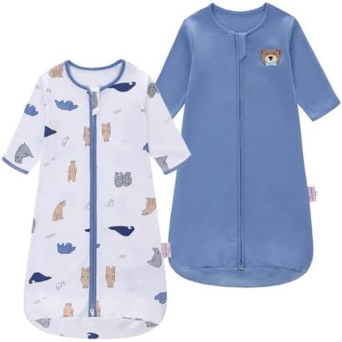 Baby Sleep Sack Long Sleeve Wearable Blanket Cotton 2-Way Zipper 0.5 Tog Sleeping Sack for Infant Toddler 0-18Month