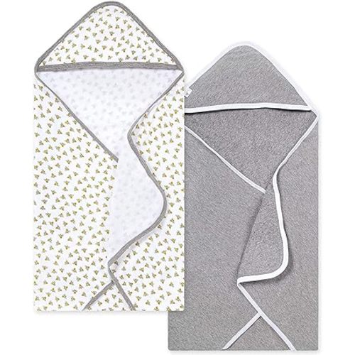 Burts Bees Baby Infant Hooded Towels Honey Bee Organic Cotton, Unisex Bath Essentials and Newborn Necessities, Soft Nursery Towel with Hood Set, 2-Pack Size 29 x 29 Inch