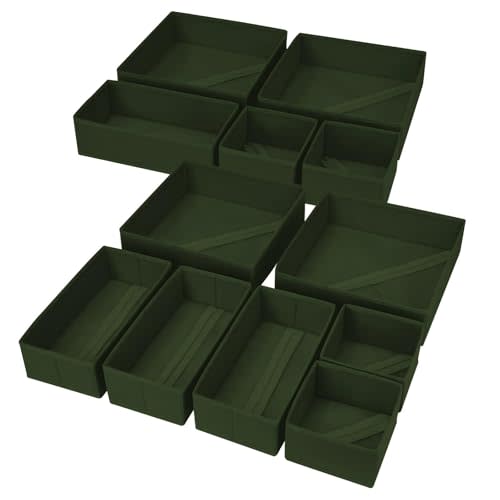 DIMJ Drawer Organizer Clothes, 12 Pack Dresser Organizer, Foldable Closet Organizers and Storage, Fabric Dresser Bins, Drawer Dividers for Nursery, Baby Clothes, Underwears, Sock (Green)