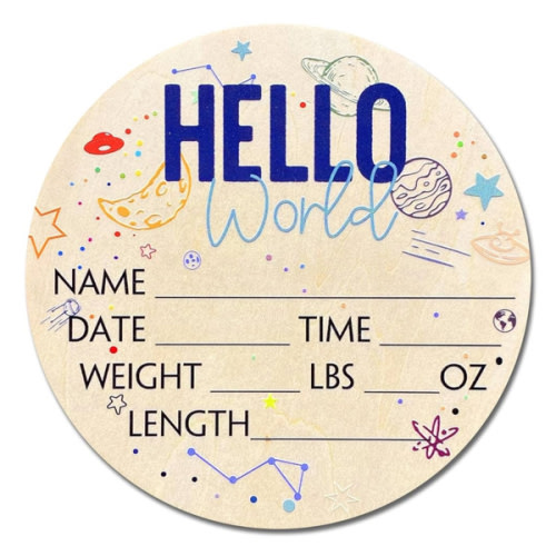 Birth Stat Sign for Newborn Baby, 6" Floral Design, Hello World, Gift for New Mom, Baby Shower, Gender Reveal, Crib & Nursery Decor, Pregnancy Announcement, Photography Prop (Space)