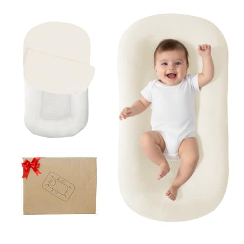 Lucakuins Baby Support Cushion, 0-24 Months Newborn Infant Support Cushion with Cover, Portable Tummy Time Mat for Home and Travel, Soft Cotton, Supervised Use, Baby Essentials Gift (White)