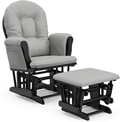 Storkcraft Premium Hoop Glider & Ottoman (Black with Light Gray) — GREENGUARD Gold Certified, Wood Craftsmanship, Convenient Storage Pockets, Smooth-Gliding Chair for Nursery, Multi-Award-Winning