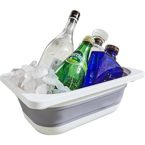 Collapsible Storage Bin, Wash Basin Folding Dish Tub for bottles, 1 Pack, Grey, Small