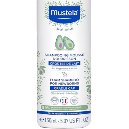Mustela Cradle Cap Foam Shampoo for Newborn - Baby Shampoo with Naturally derived Avocado Polyphenols - Tear-Free & Fragrance-Free - 5.07 fl. oz